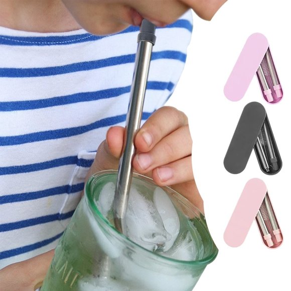 2-Pack:Collapsable Telescopic Easy to Carry Reusable Drinkable Straw (Gray) - Picture 2 of 2